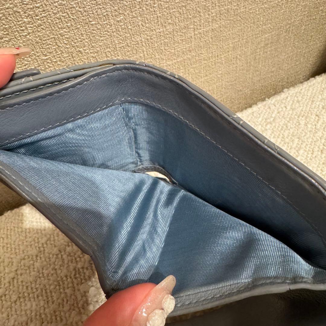 Dior ロータスウォレット ブルーグレー エナメル キルティング 財布