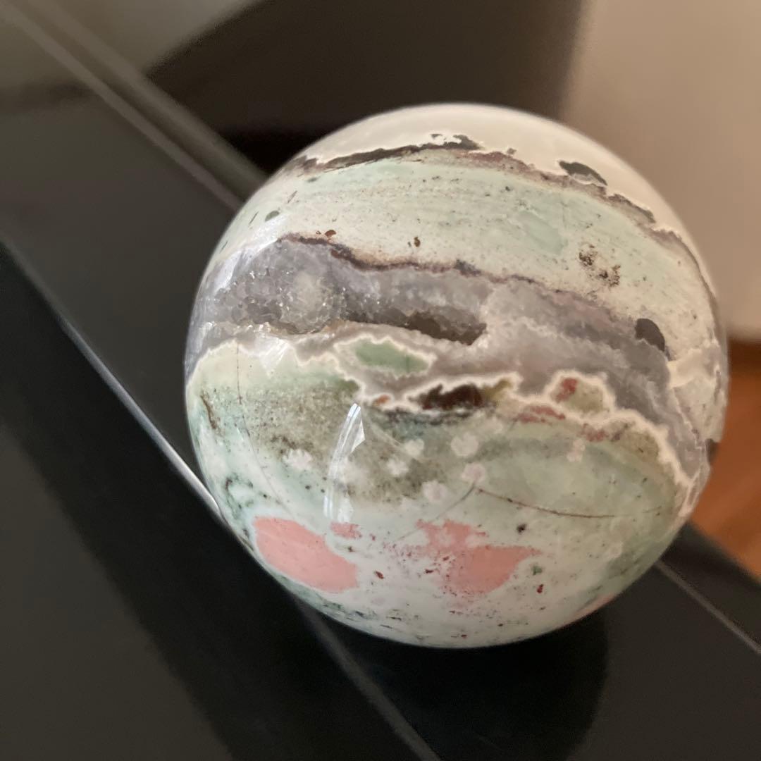 ぴぃさま専用ユニコーンジャスパーシリカ　スフィア　天然石置物　D157