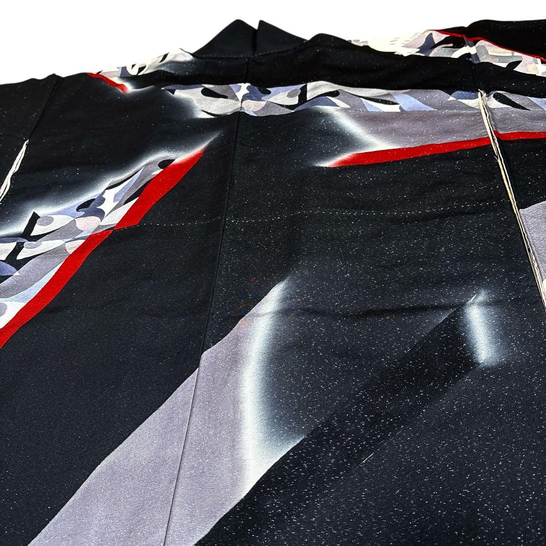 (う27) 銀河に舞う白鳩 ✦ 赤黒白グレーのモダンな幾何学模様振袖⑤点セット