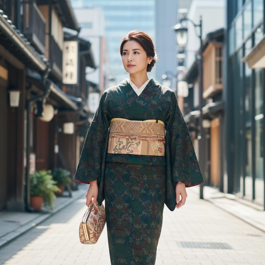 く*ち様 未使用　美品　袷　正絹　証紙付き　純泥染　本場奄美大島紬　フルセット