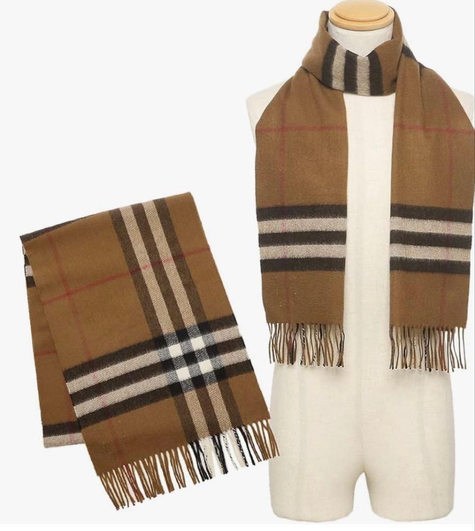 BURBERRY カシミヤチェック柄マフラーブラウン新品タグケース有りプレゼント