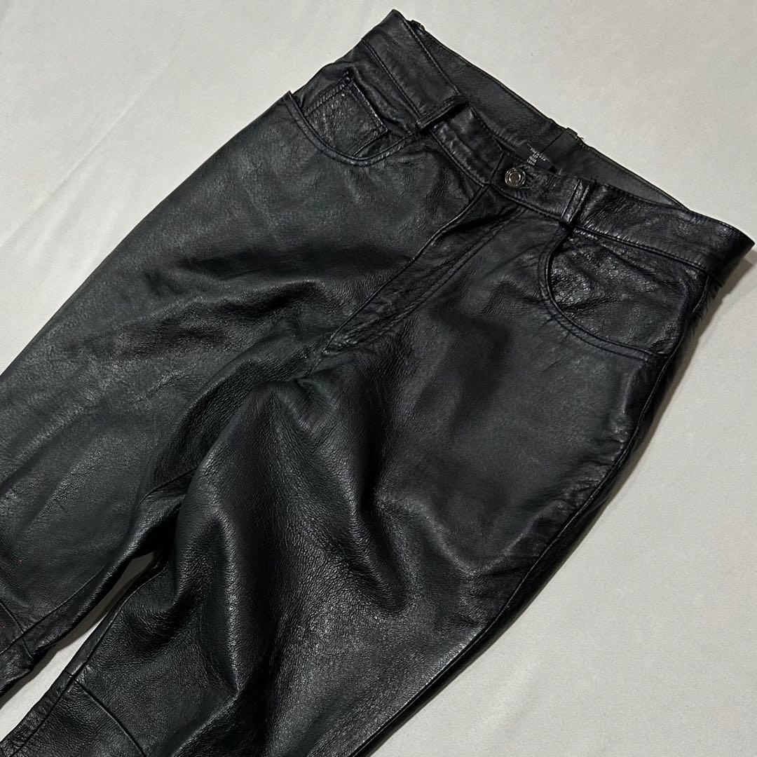 90s USA規格 ピッグスキン 豚革 レザーパンツ バギー ワイド ブラック