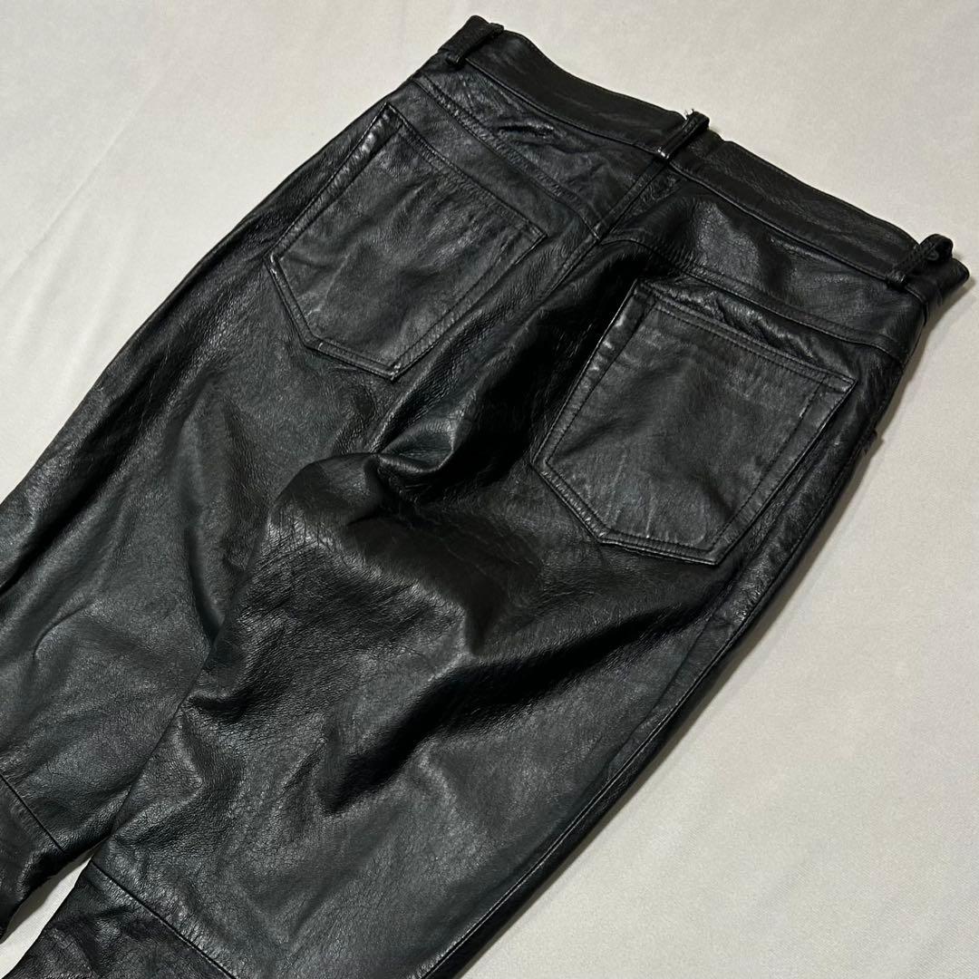 90s USA規格 ピッグスキン 豚革 レザーパンツ バギー ワイド ブラック