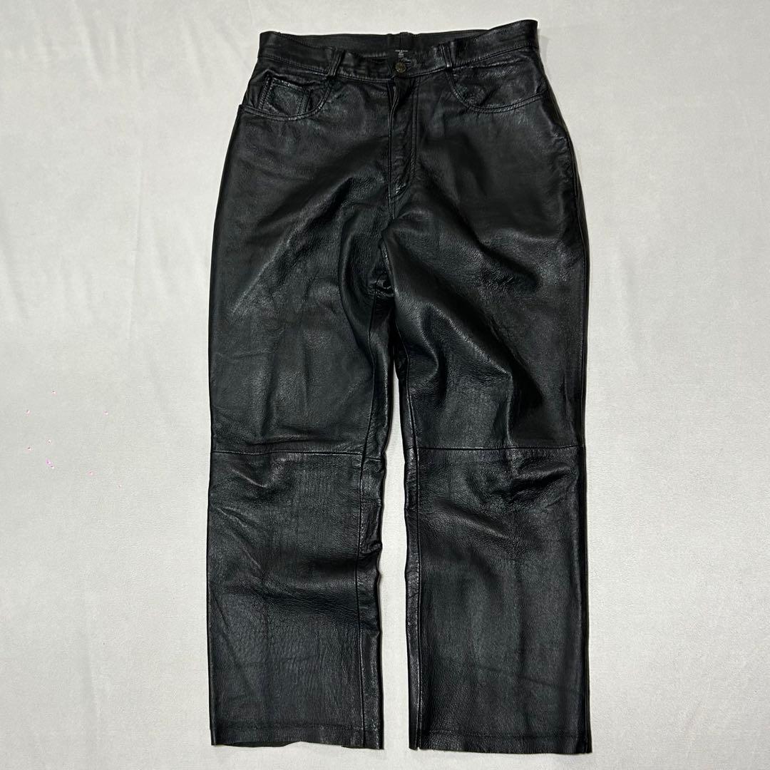 90s USA規格 ピッグスキン 豚革 レザーパンツ バギー ワイド ブラック