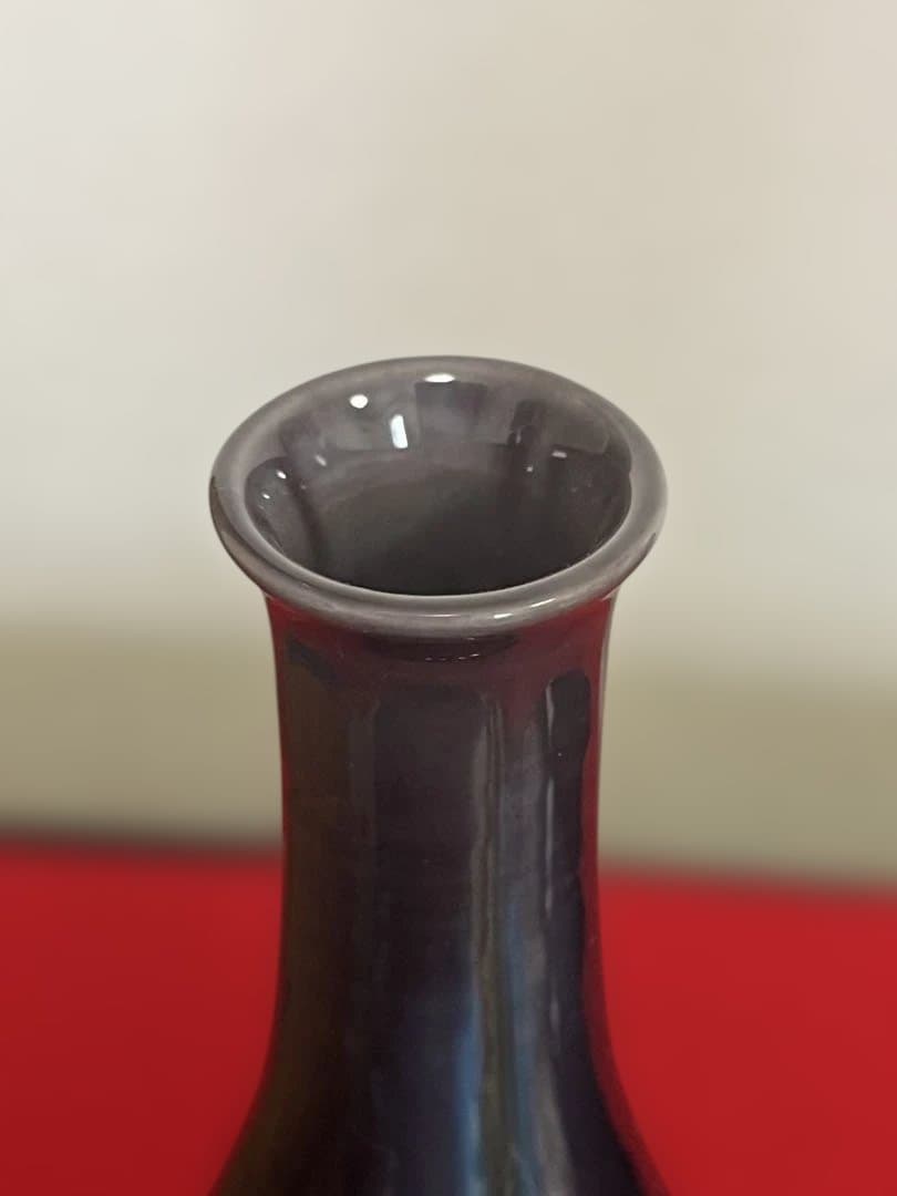 三代 徳田八十吉（正彦銘）深厚釉 瓢型 線文 花生 約29.5㎝ T306