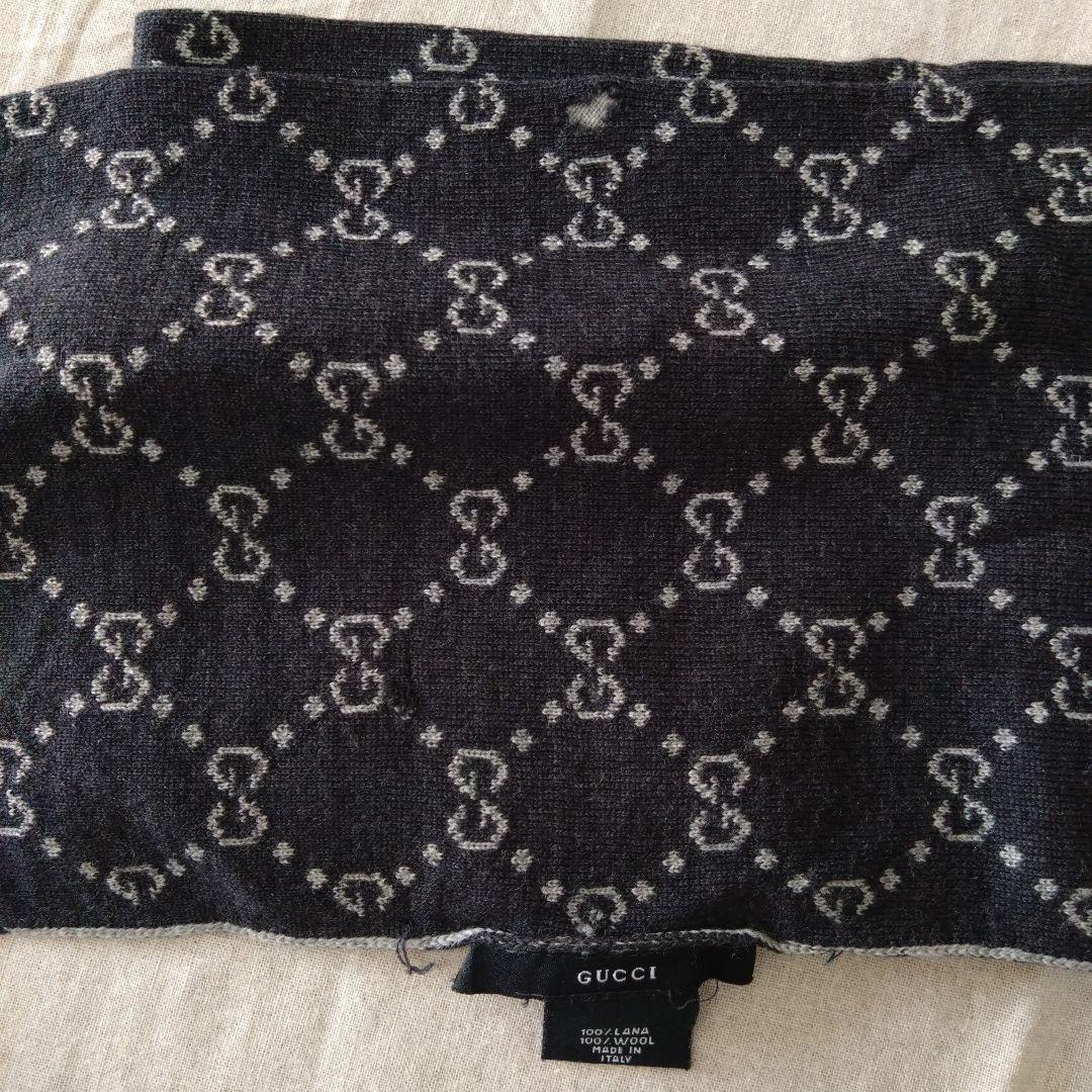 GUCCI ブラック GGパターン マフラー①　ウール100%