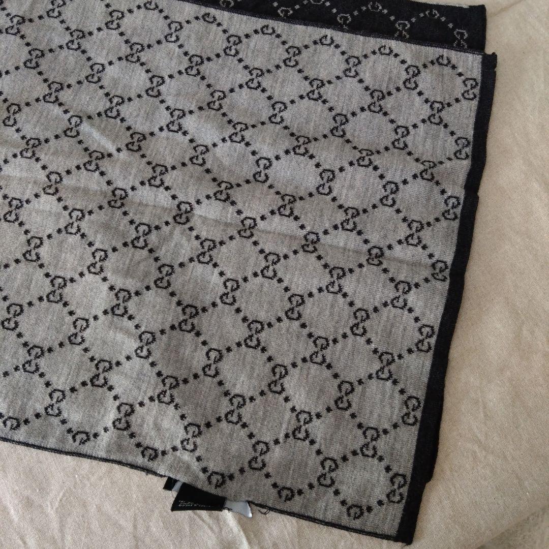 GUCCI ブラック GGパターン マフラー①　ウール100%