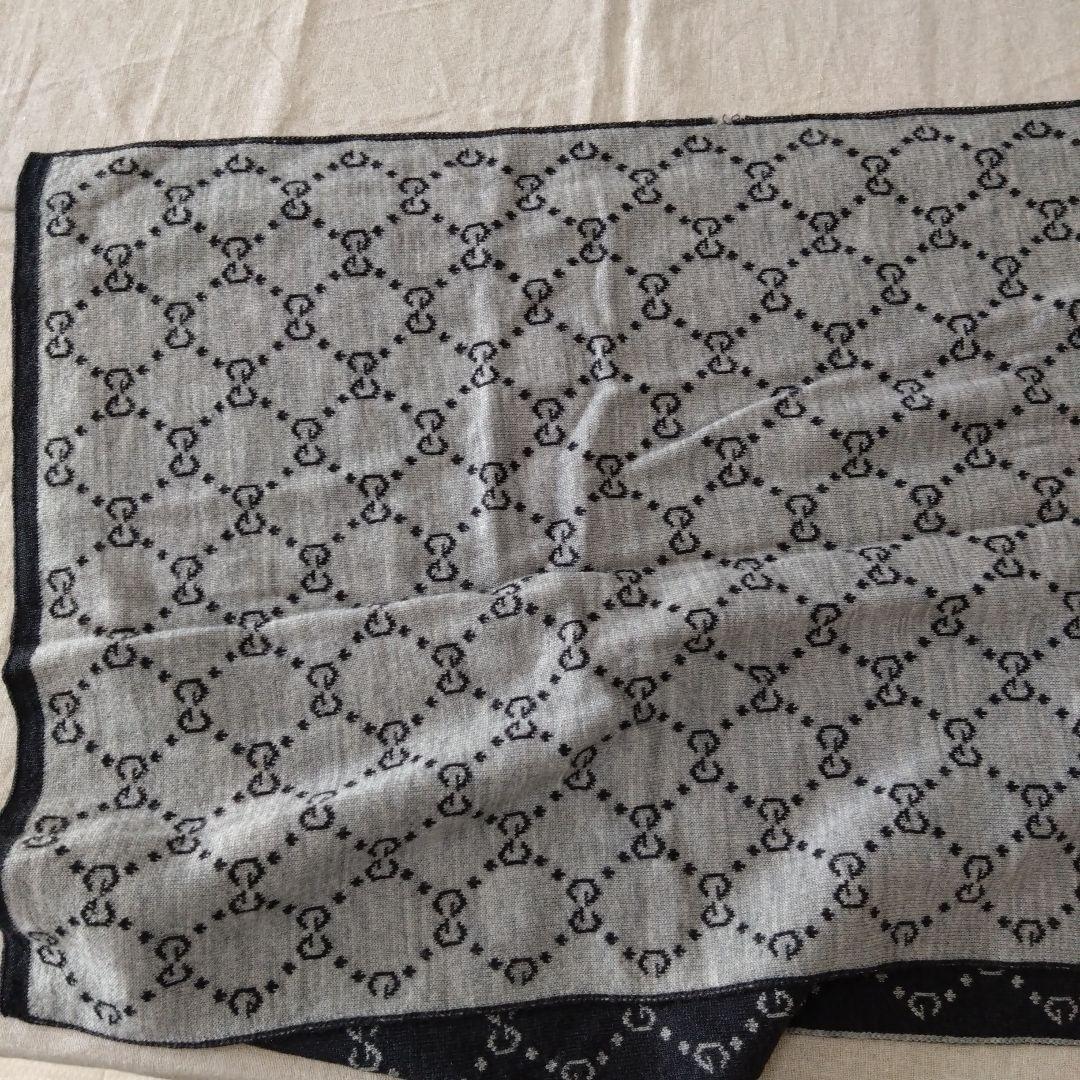 GUCCI ブラック GGパターン マフラー①　ウール100%