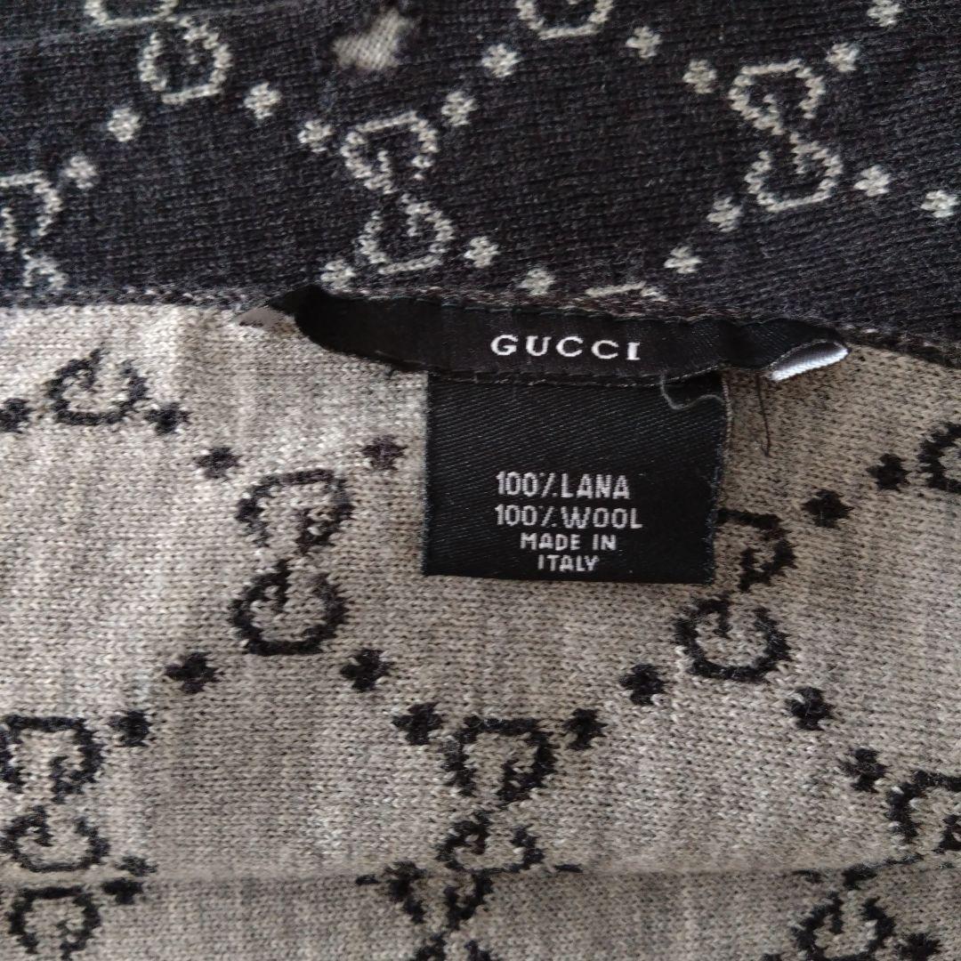 GUCCI ブラック GGパターン マフラー①　ウール100%