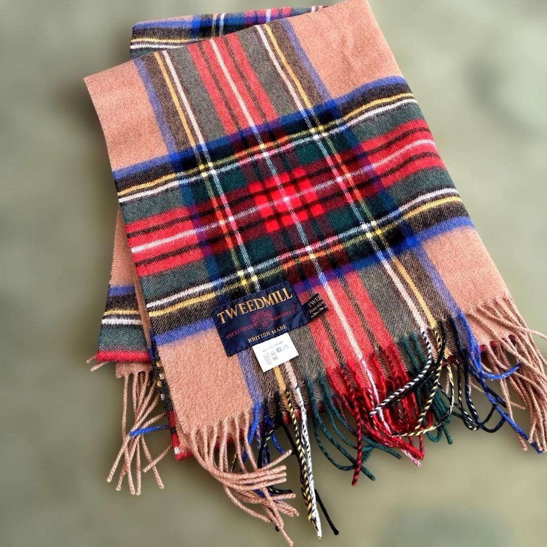 美品！TWEEDMILL カラフルチェックストール ベージュ　大判