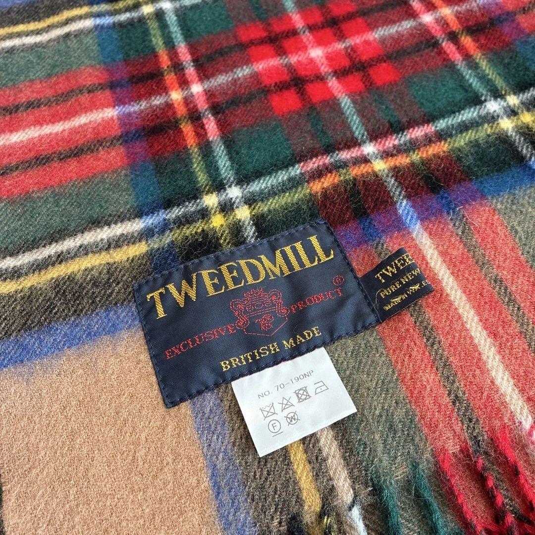 美品！TWEEDMILL カラフルチェックストール ベージュ　大判