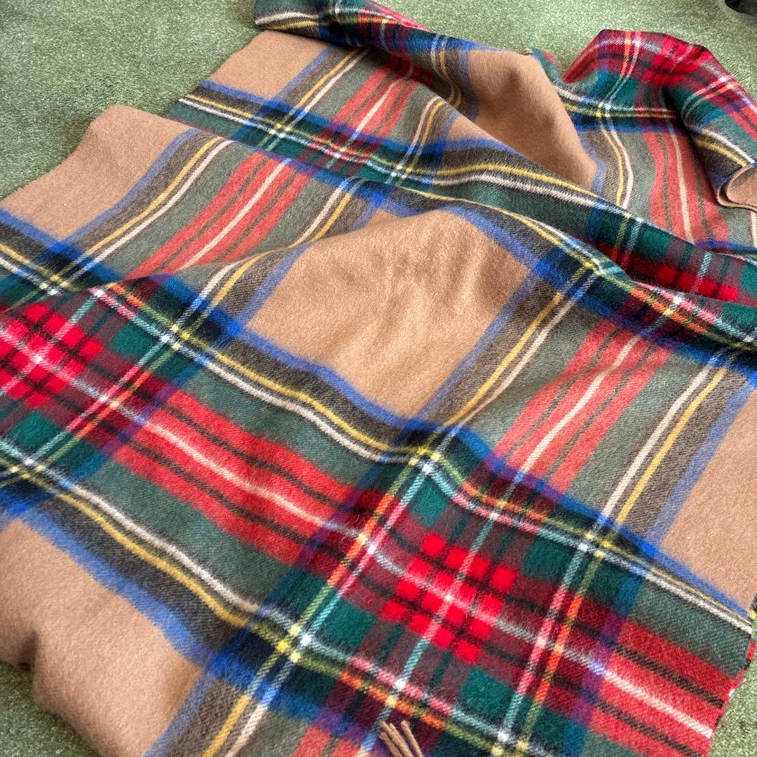 美品！TWEEDMILL カラフルチェックストール ベージュ　大判