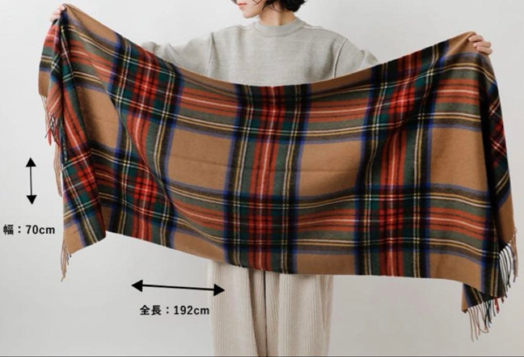 美品！TWEEDMILL カラフルチェックストール ベージュ　大判
