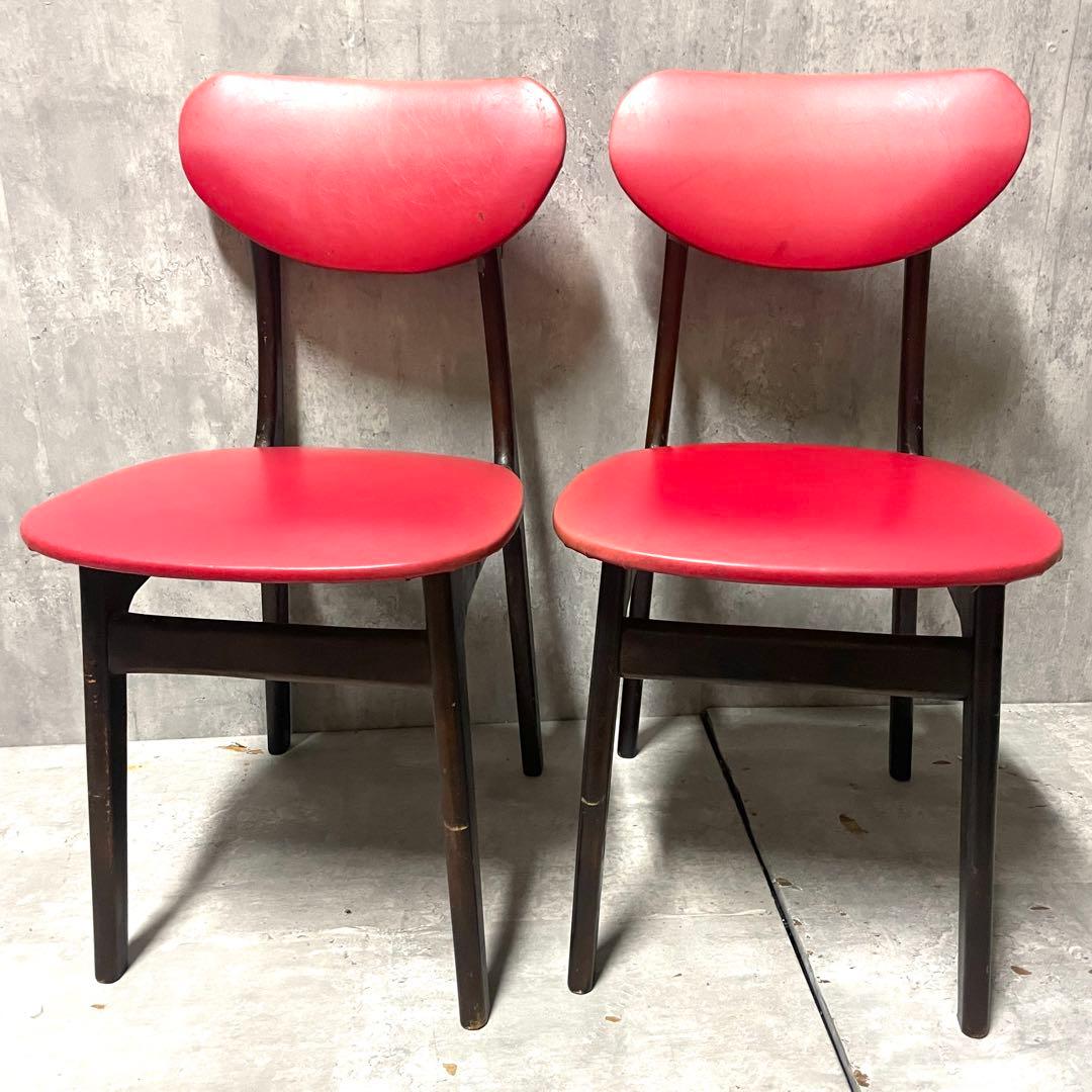 2脚セット① 昭和レトロ 木製 ダイニングチェア 食卓椅子 当時物 古道具