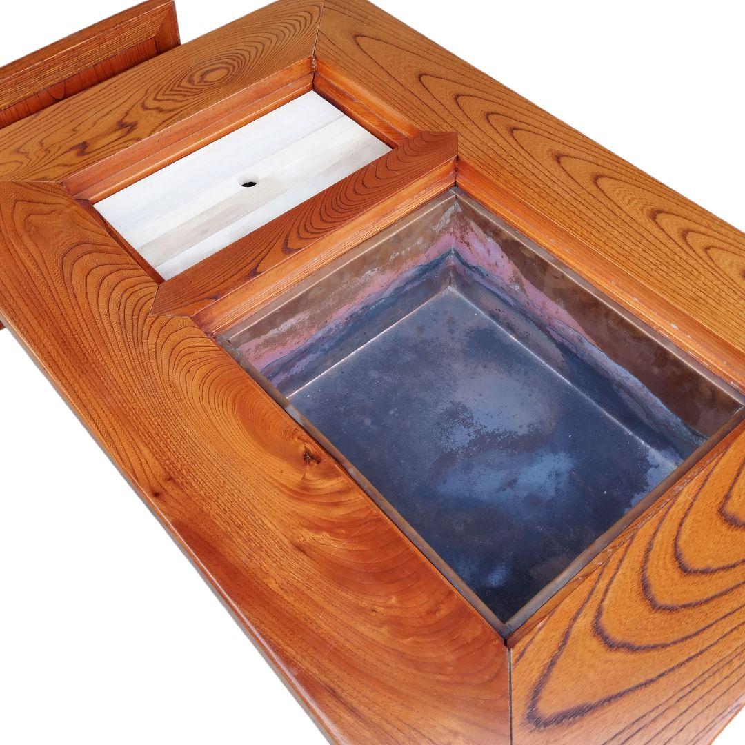 囲炉裏テーブル 関西長火鉢 銅張り 古民家家具 昭和レトロ 天然木材 欅 けやき