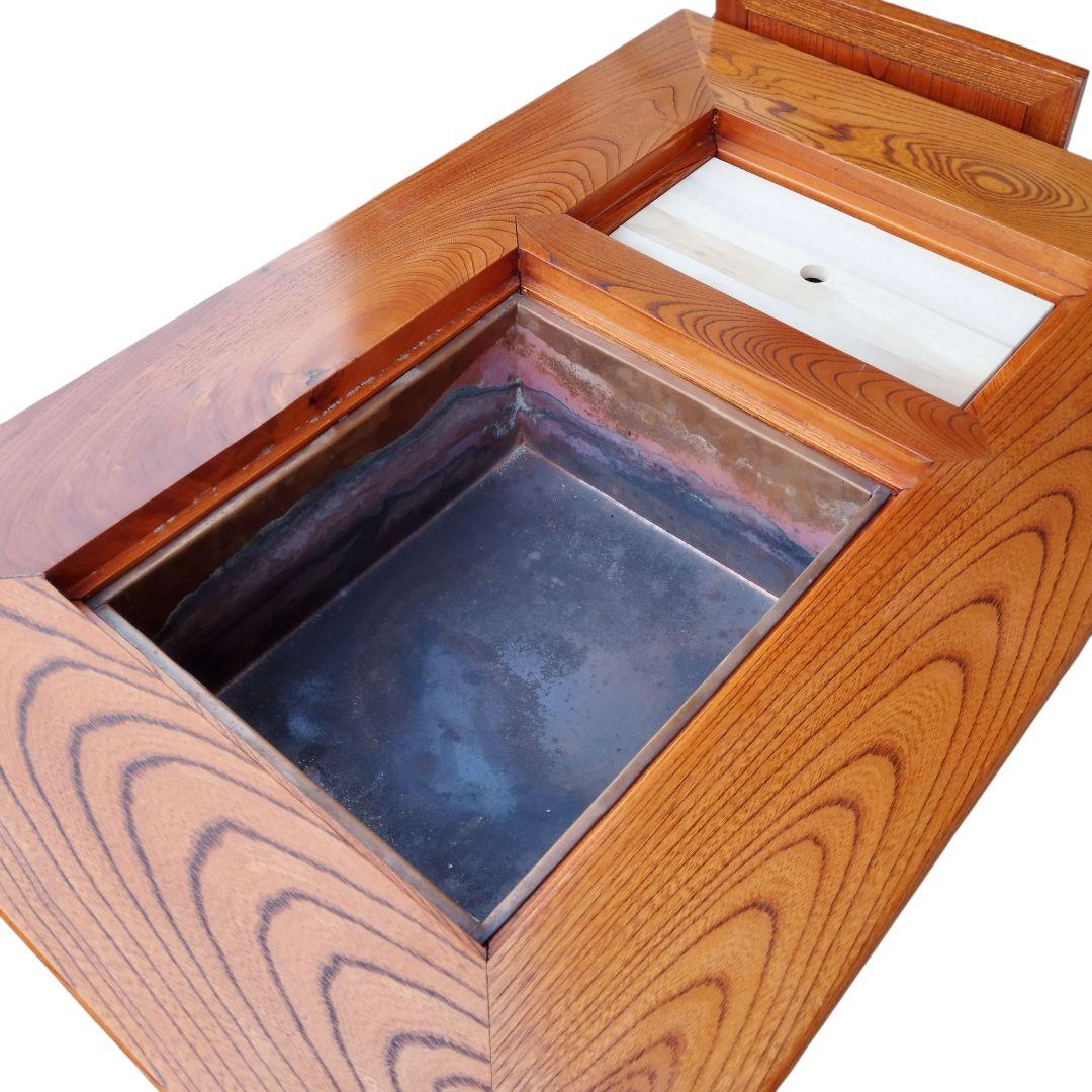 囲炉裏テーブル 関西長火鉢 銅張り 古民家家具 昭和レトロ 天然木材 欅 けやき