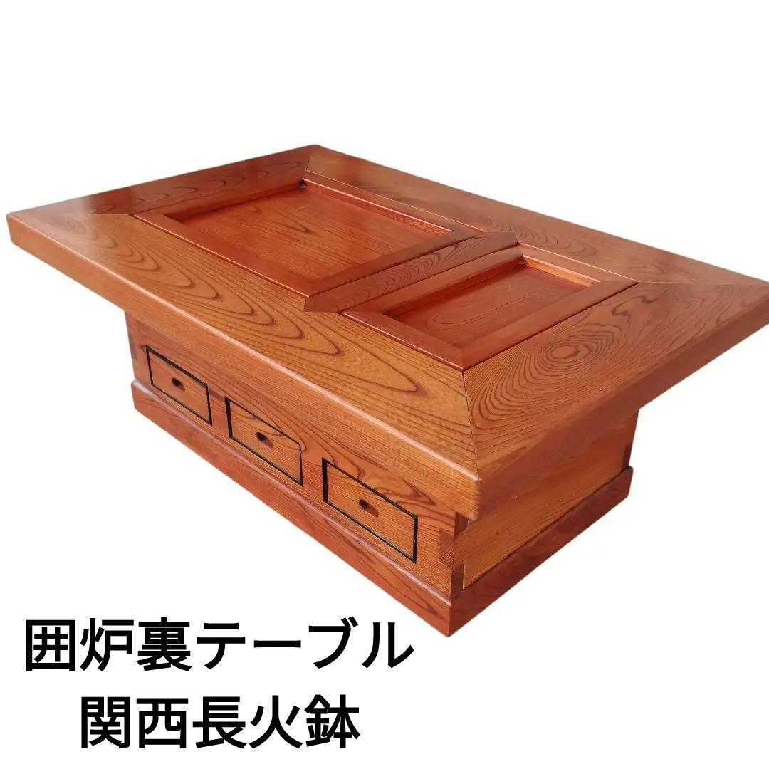 囲炉裏テーブル 関西長火鉢 銅張り 古民家家具 昭和レトロ 天然木材 欅 けやき