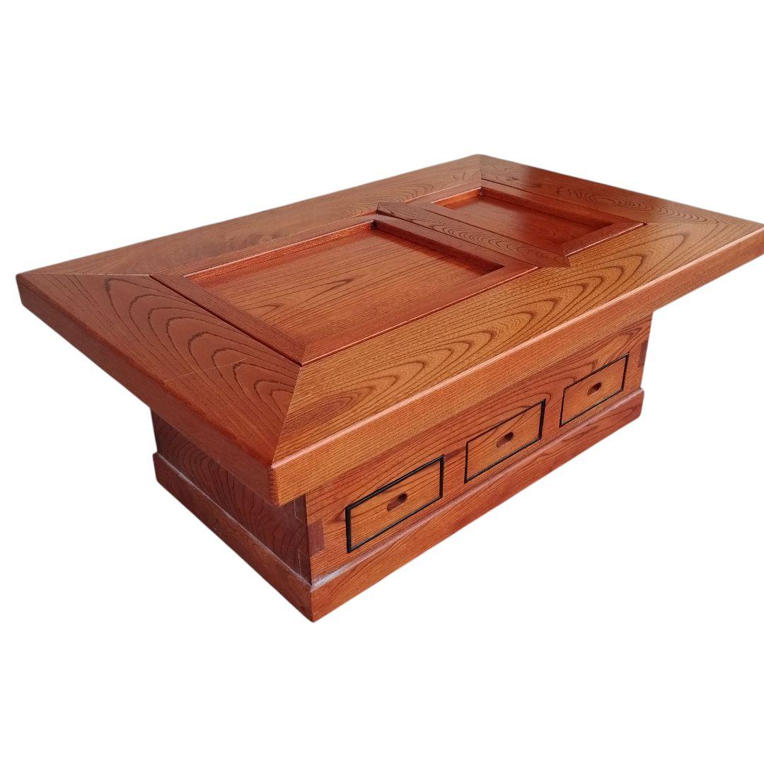 囲炉裏テーブル 関西長火鉢 銅張り 古民家家具 昭和レトロ 天然木材 欅 けやき