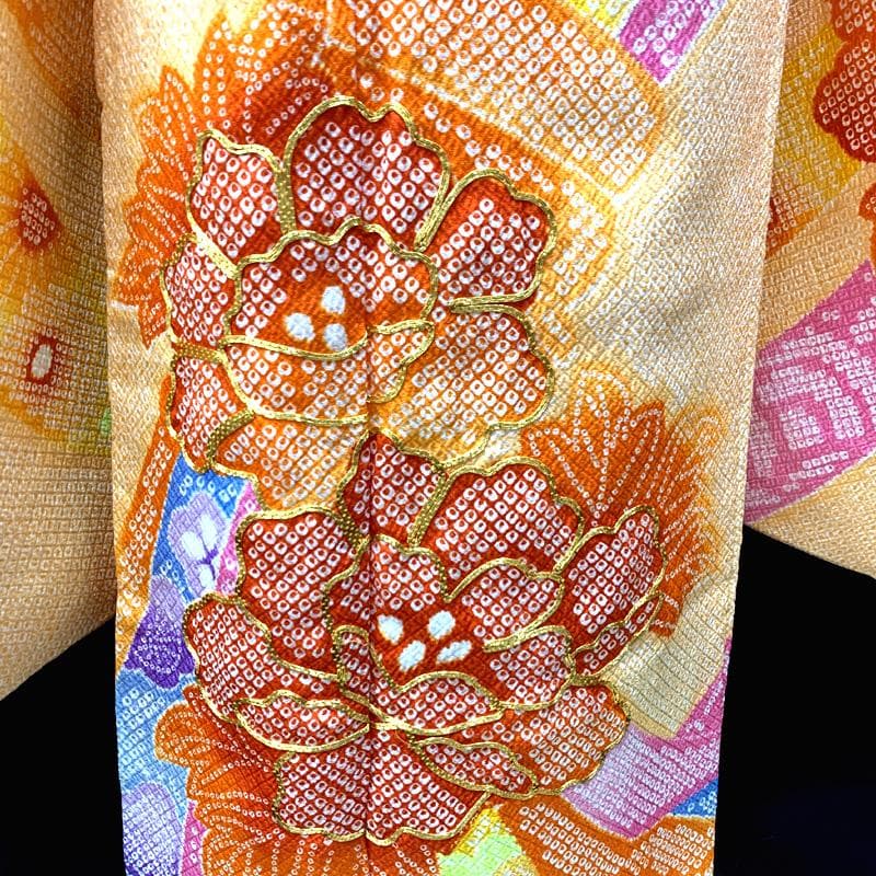 507ag24□七五三 七歳 女児 着物&袋帯 金駒刺繍 束ね熨斗□状態良好