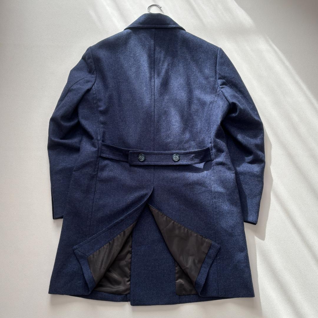 【美品】カシミヤ混 カノニコ ダブルチェスターコート イタリア L ブルー系