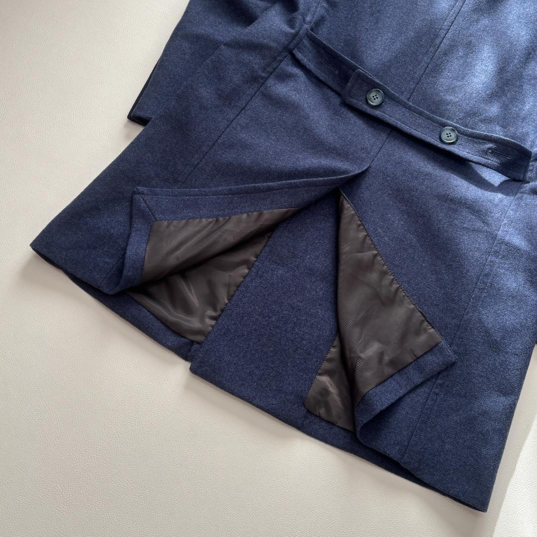 【美品】カシミヤ混 カノニコ ダブルチェスターコート イタリア L ブルー系