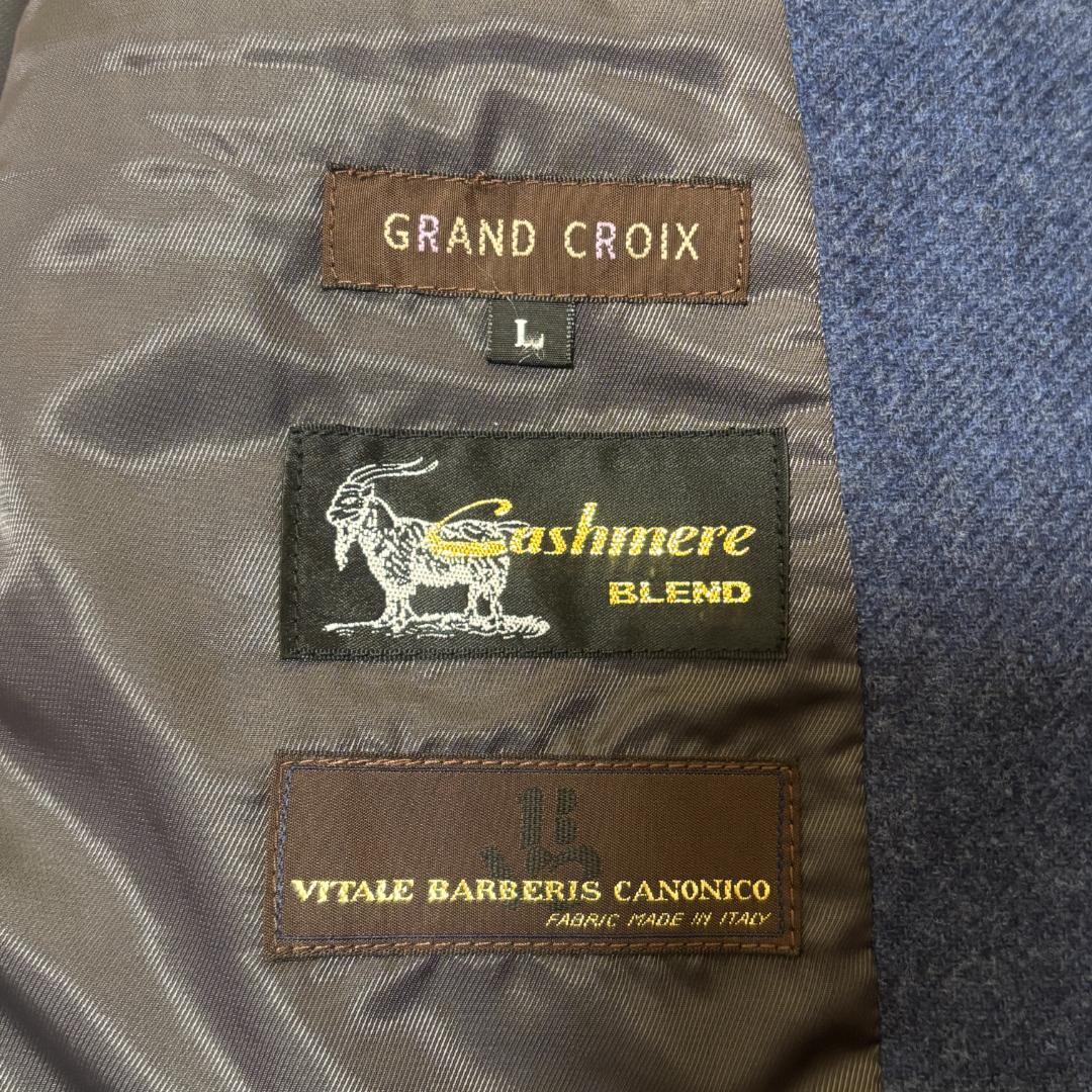 【美品】カシミヤ混 カノニコ ダブルチェスターコート イタリア L ブルー系