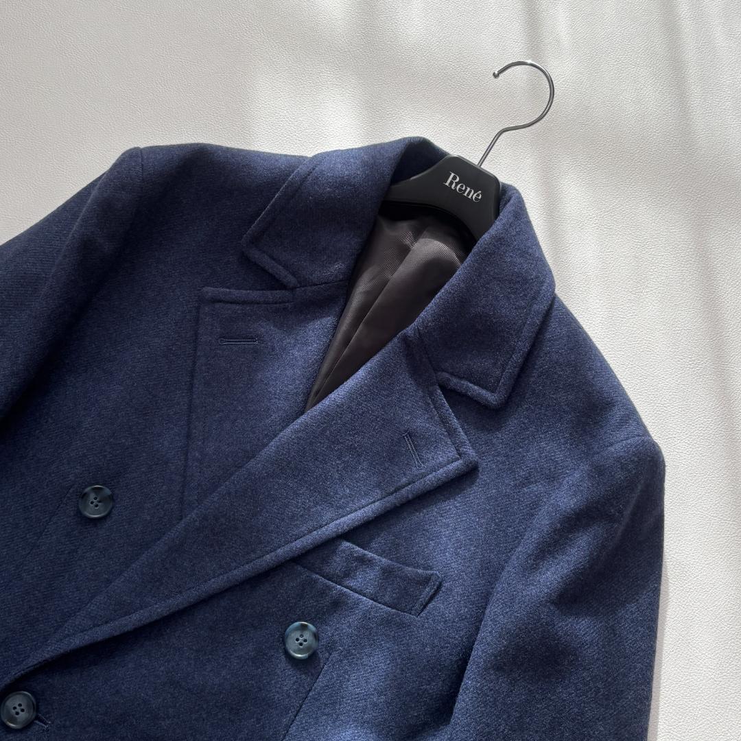 【美品】カシミヤ混 カノニコ ダブルチェスターコート イタリア L ブルー系