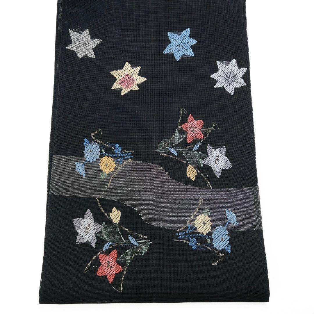 袋帯　夏用　絽刺し　紗　菊　桔梗　楓　着物　054w d