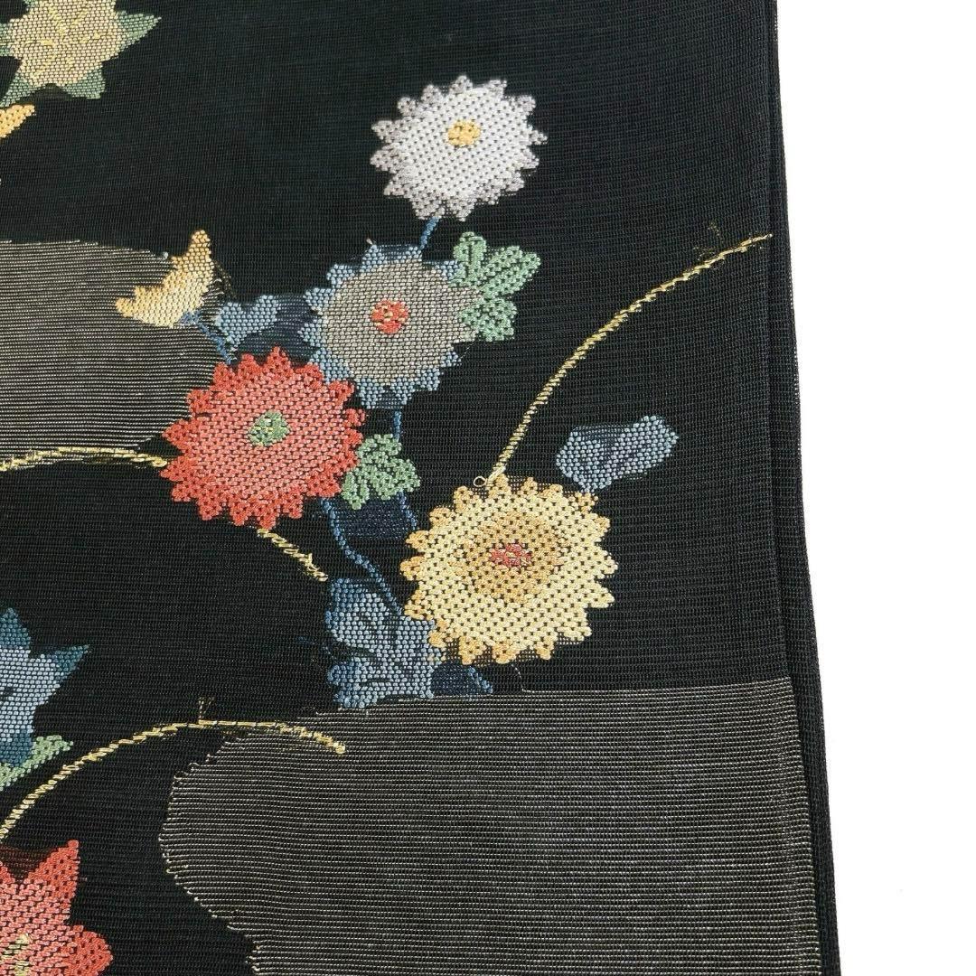 袋帯　夏用　絽刺し　紗　菊　桔梗　楓　着物　054w d