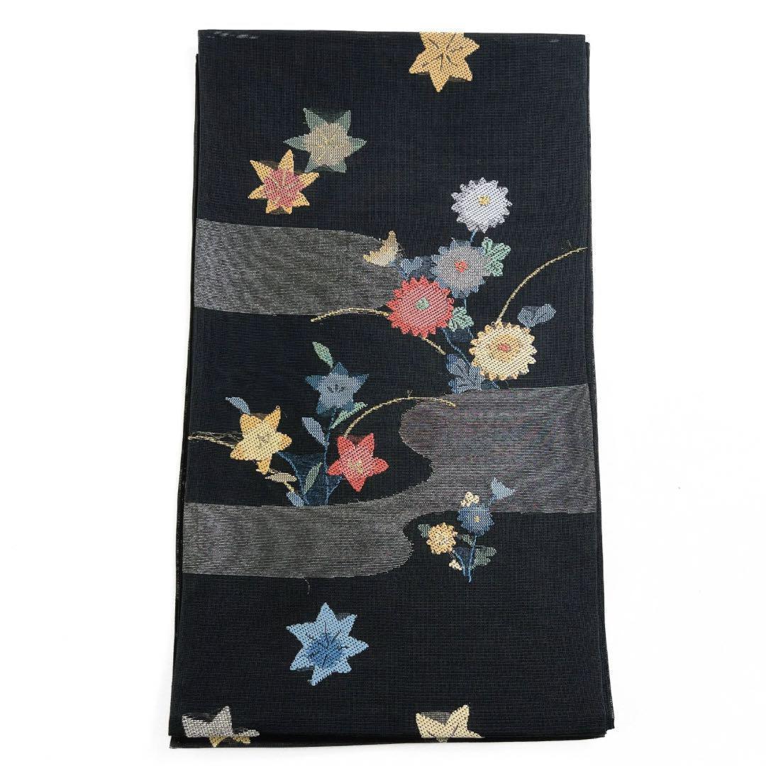 袋帯　夏用　絽刺し　紗　菊　桔梗　楓　着物　054w d