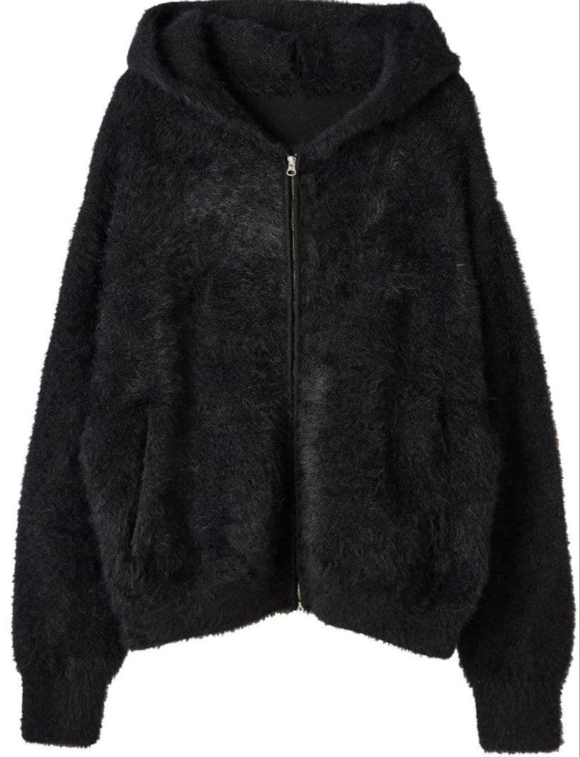 Glam Lips SHAGGY ボンディング KNIT ZIP フーディー