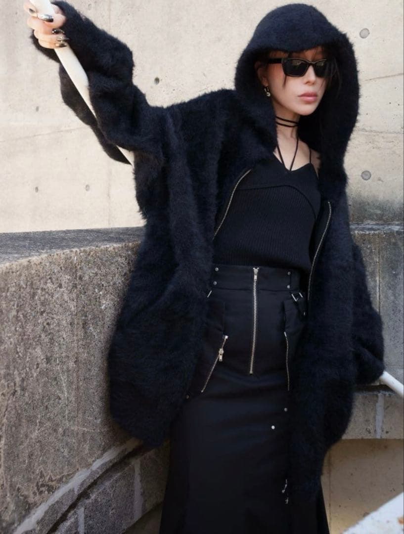 Glam Lips SHAGGY ボンディング KNIT ZIP フーディー