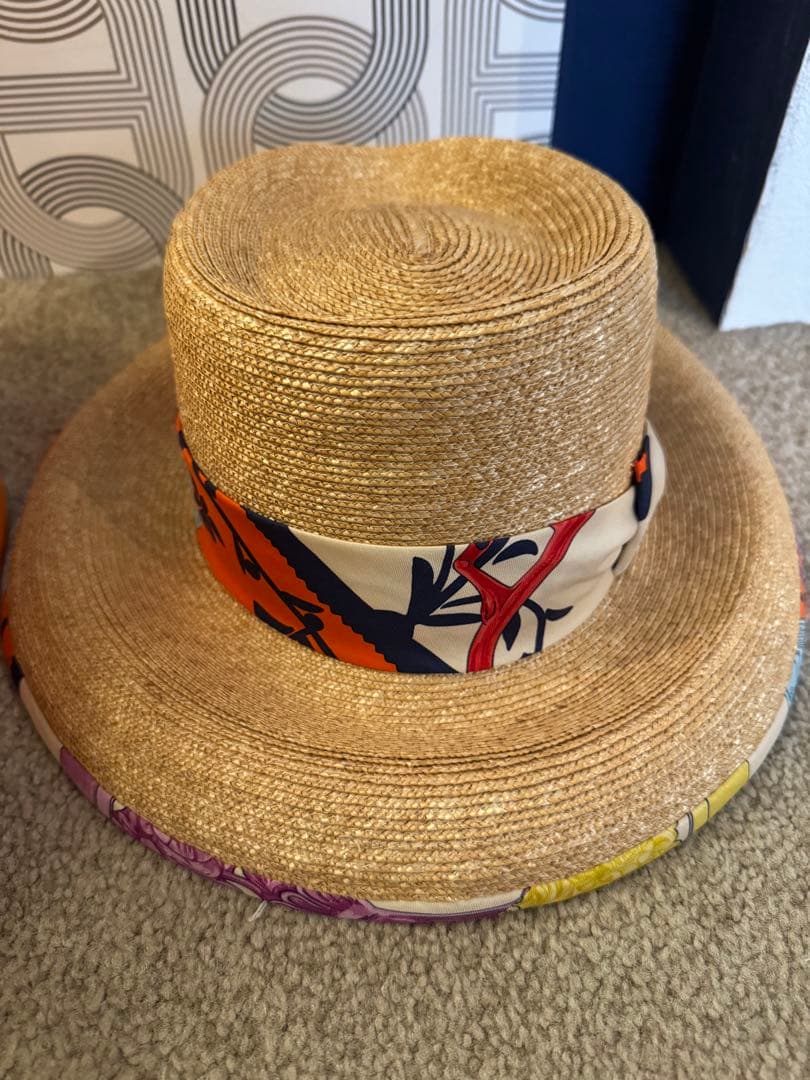 HERMES リボン付き麦わら帽子 サイズ56