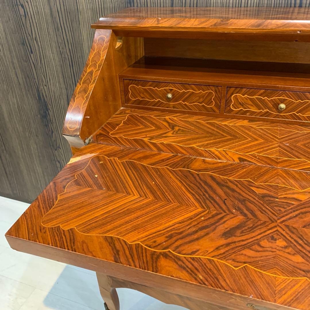 高級アンティーク　ライティングビューロー　チェスト　鍵付き　象嵌　猫脚　イタリア