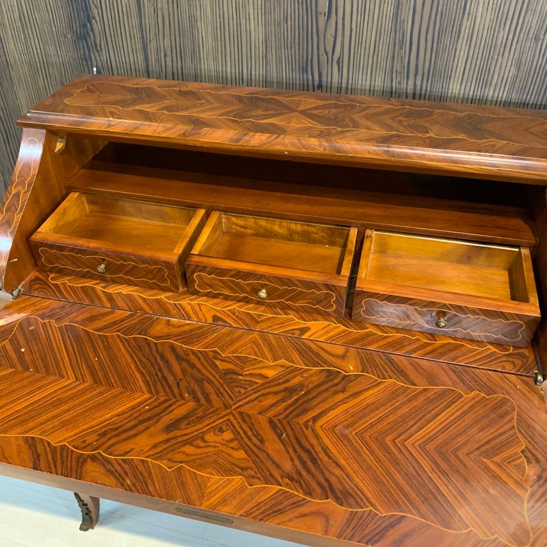 高級アンティーク　ライティングビューロー　チェスト　鍵付き　象嵌　猫脚　イタリア