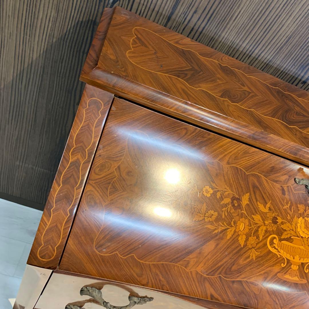 高級アンティーク　ライティングビューロー　チェスト　鍵付き　象嵌　猫脚　イタリア