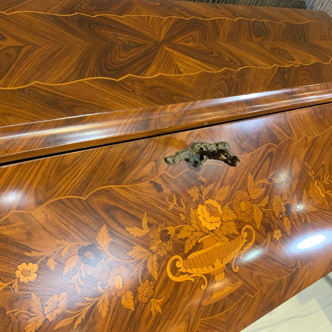 高級アンティーク　ライティングビューロー　チェスト　鍵付き　象嵌　猫脚　イタリア