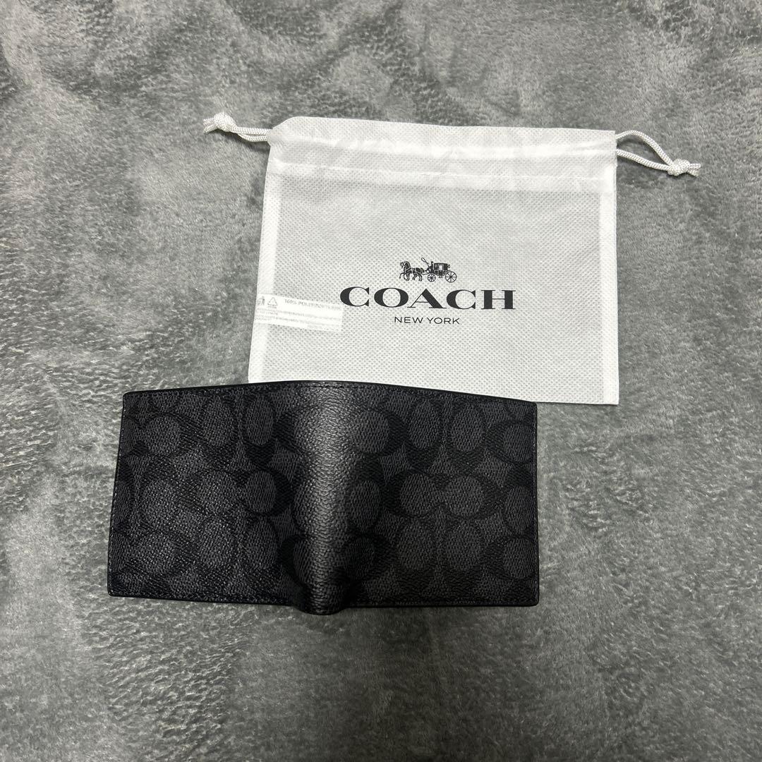COACH ブラック 二つ折り財布 保存袋付き
