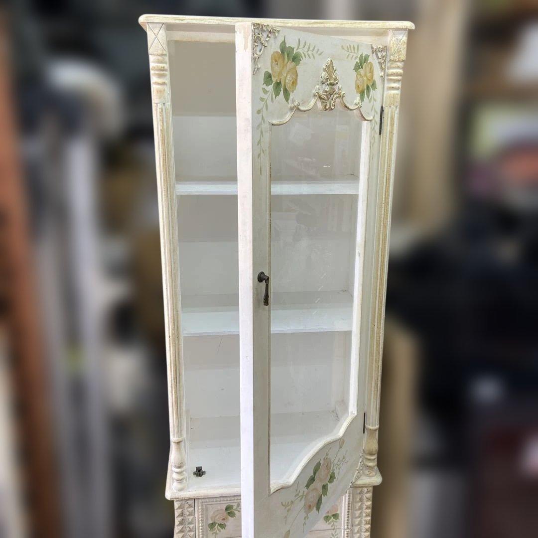 CC Lam　アンティーク　ロココ調　トールペイント　猫脚ガラスキャビネッ