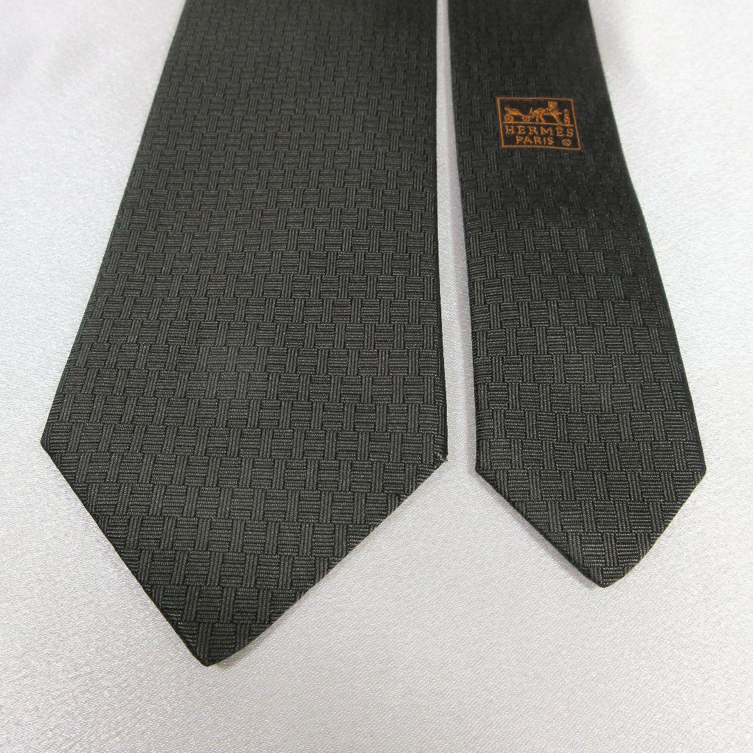 エルメス　H織り　ファソネ　トランプ　グレー　ネクタイ