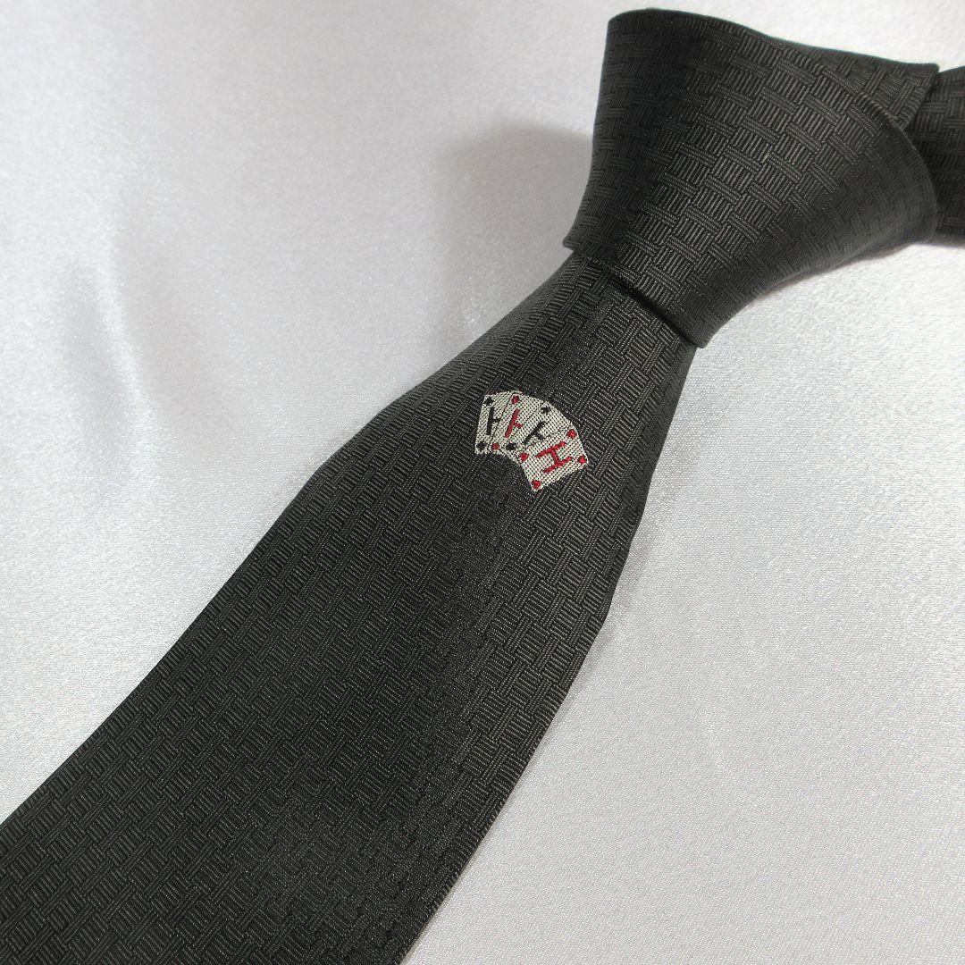 エルメス　H織り　ファソネ　トランプ　グレー　ネクタイ