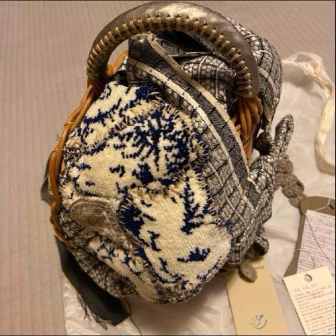 エバゴス×ウサギ プゥ トワ 限定 紅藤 シェニール織りパッチワーク カゴバッグ