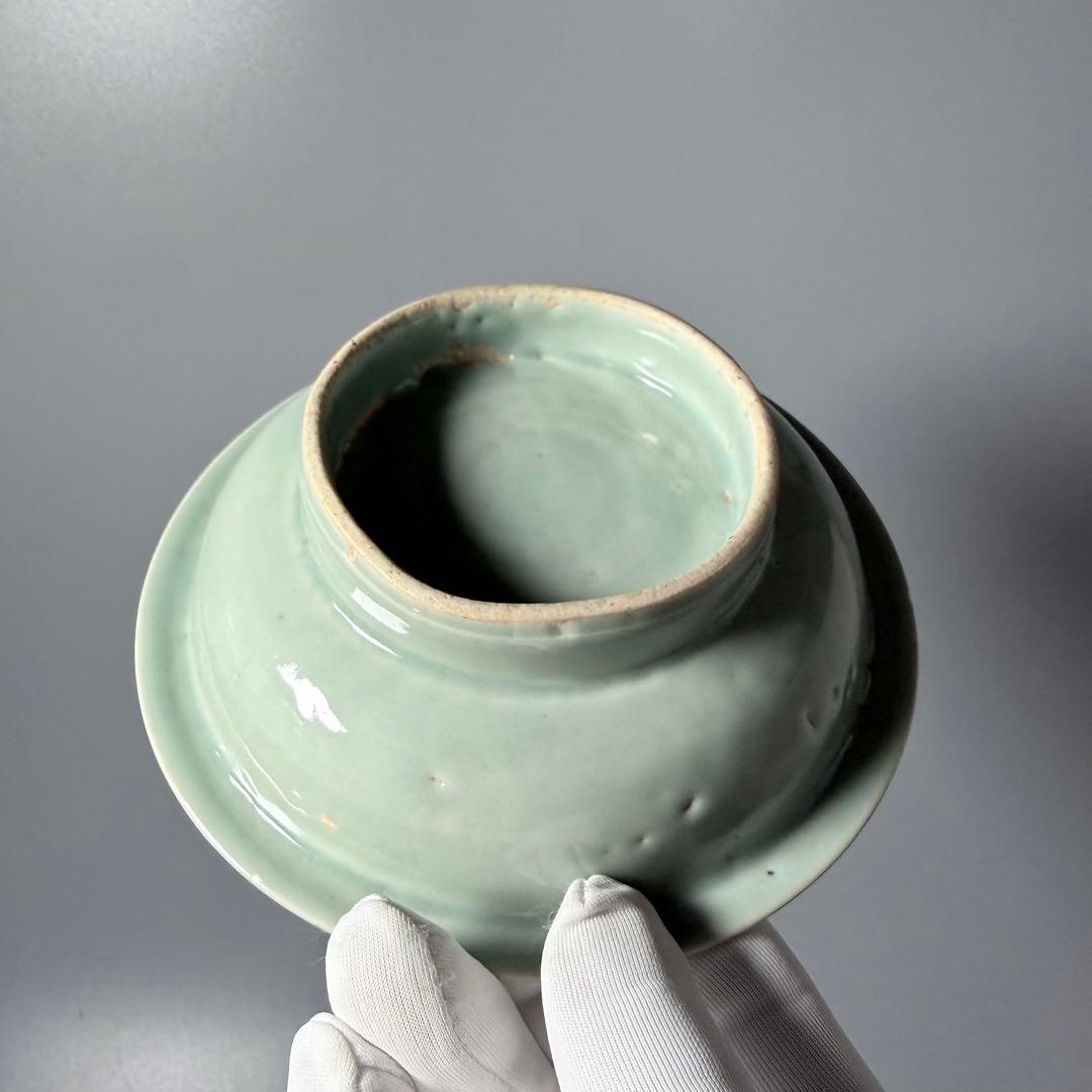 タ*カ様 盛期鍋島　青磁染付柳竹垣文高台五寸皿　共箱　直径14.5cm　状態◎