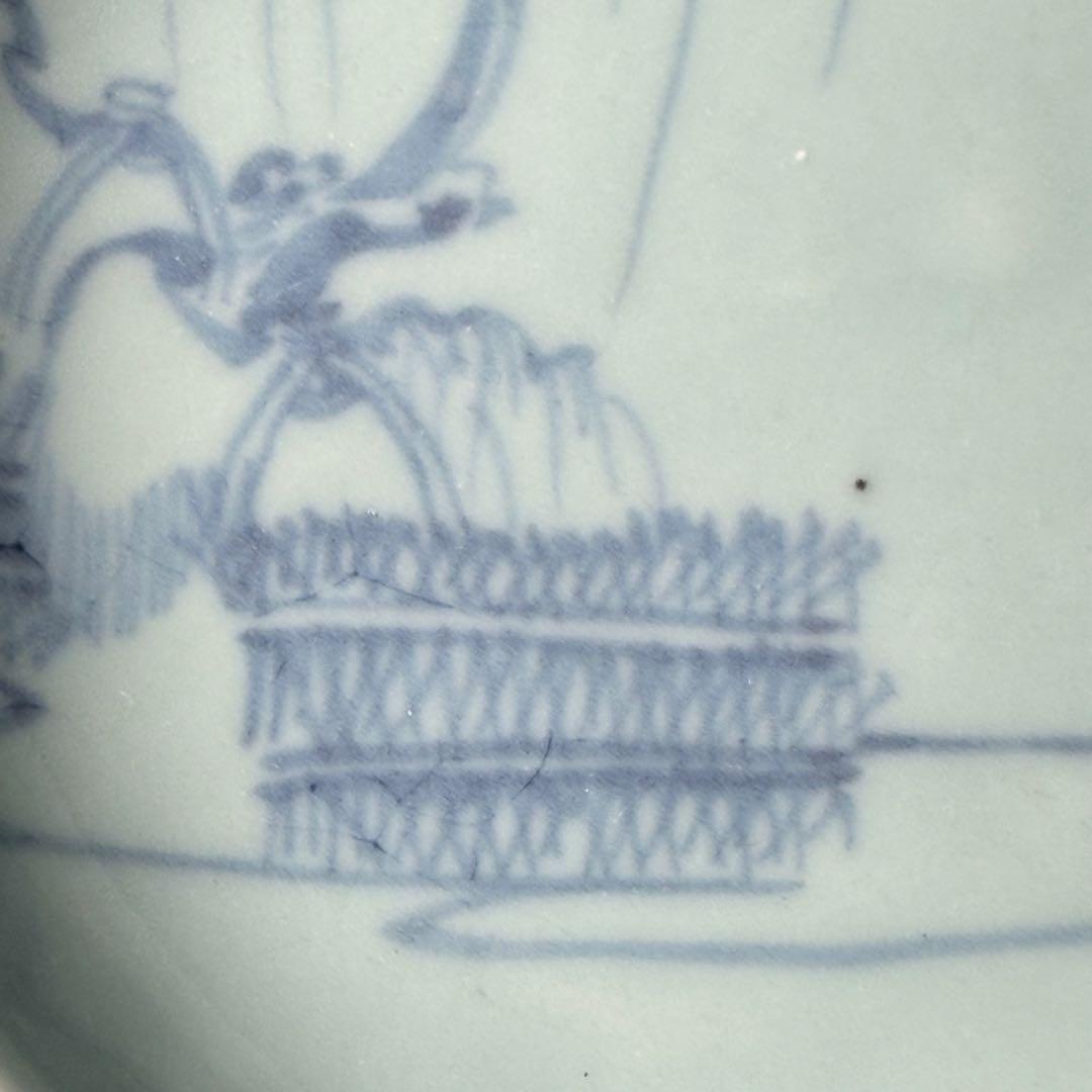 タ*カ様 盛期鍋島　青磁染付柳竹垣文高台五寸皿　共箱　直径14.5cm　状態◎