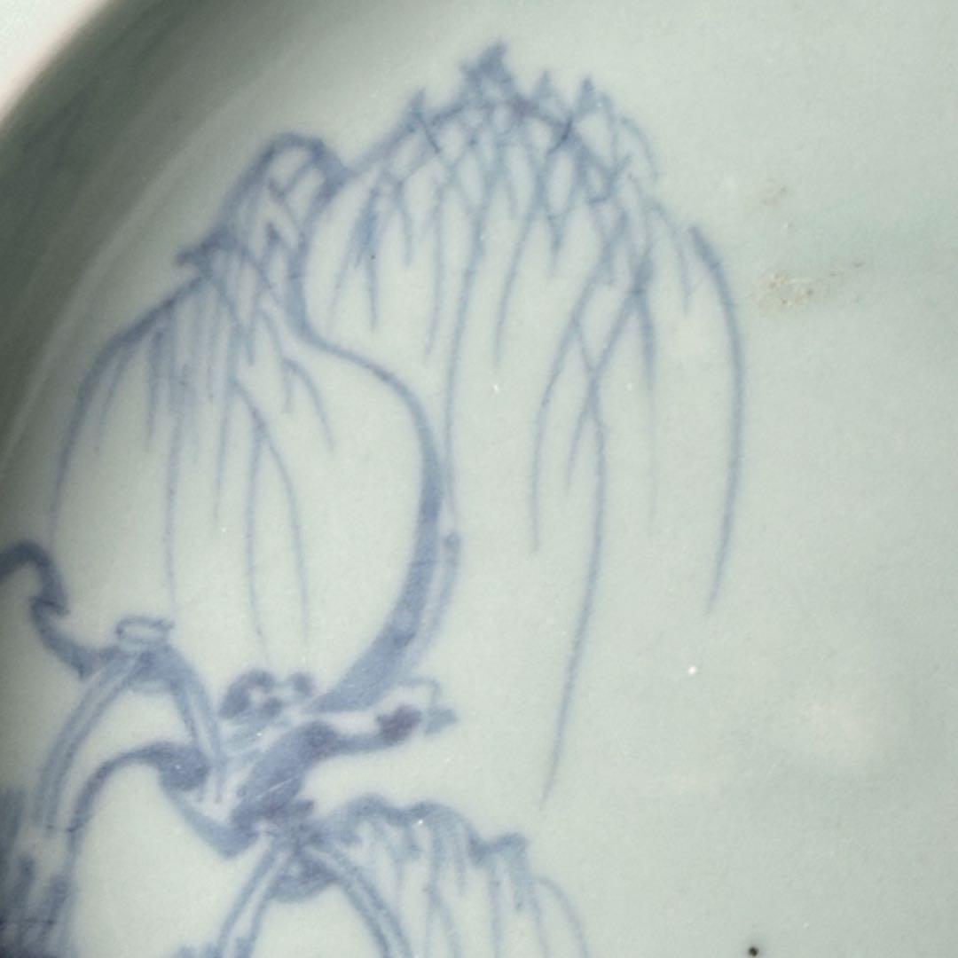 タ*カ様 盛期鍋島　青磁染付柳竹垣文高台五寸皿　共箱　直径14.5cm　状態◎