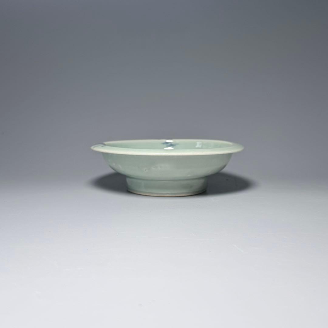 タ*カ様 盛期鍋島　青磁染付柳竹垣文高台五寸皿　共箱　直径14.5cm　状態◎