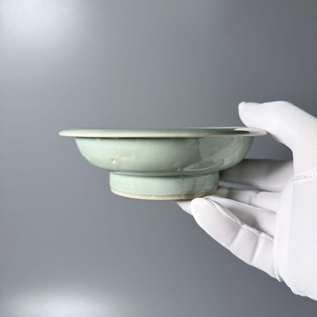 タ*カ様 盛期鍋島　青磁染付柳竹垣文高台五寸皿　共箱　直径14.5cm　状態◎