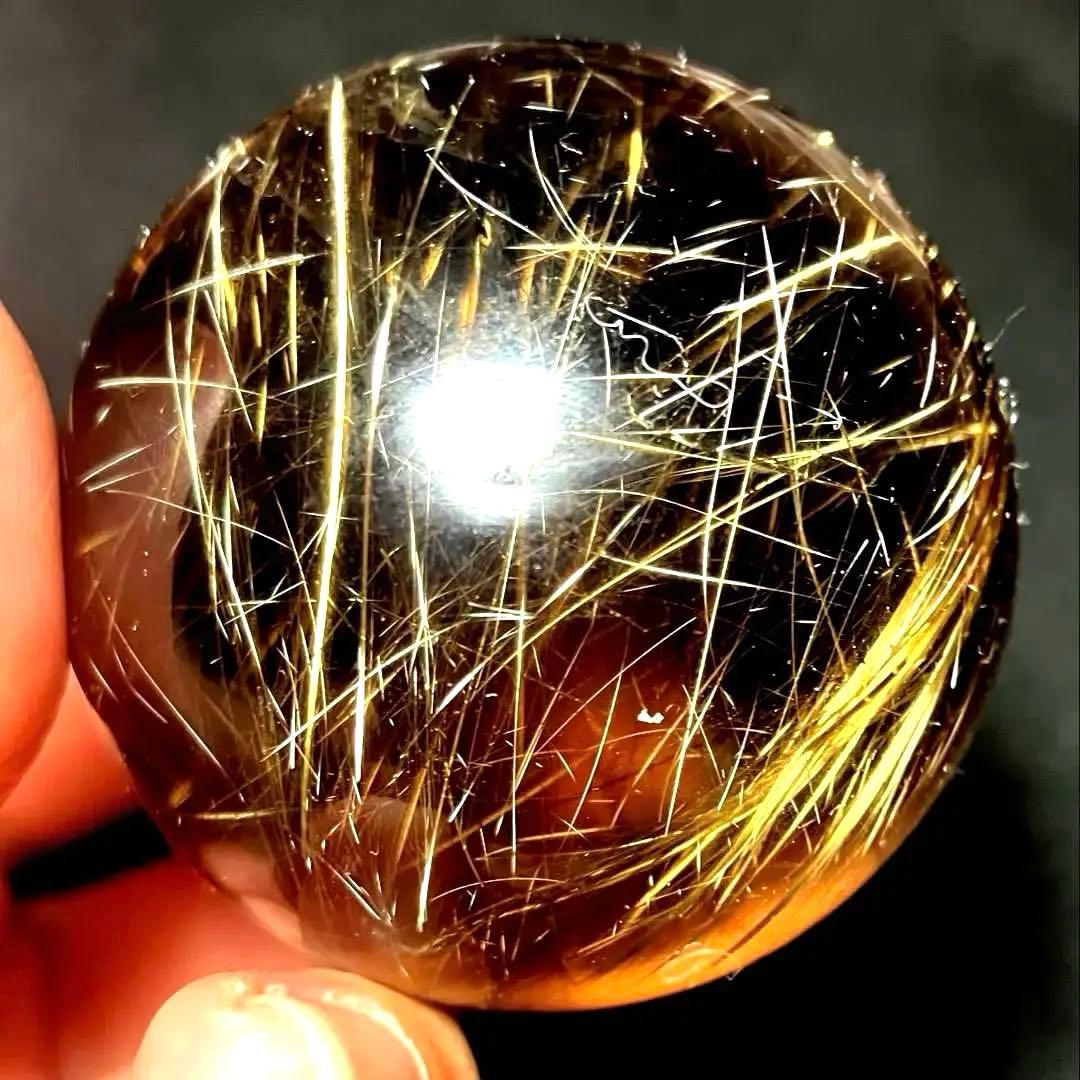 超絶綺麗✨48mm ゴールドルチルクォーツ　丸玉　スフィア　金針水晶