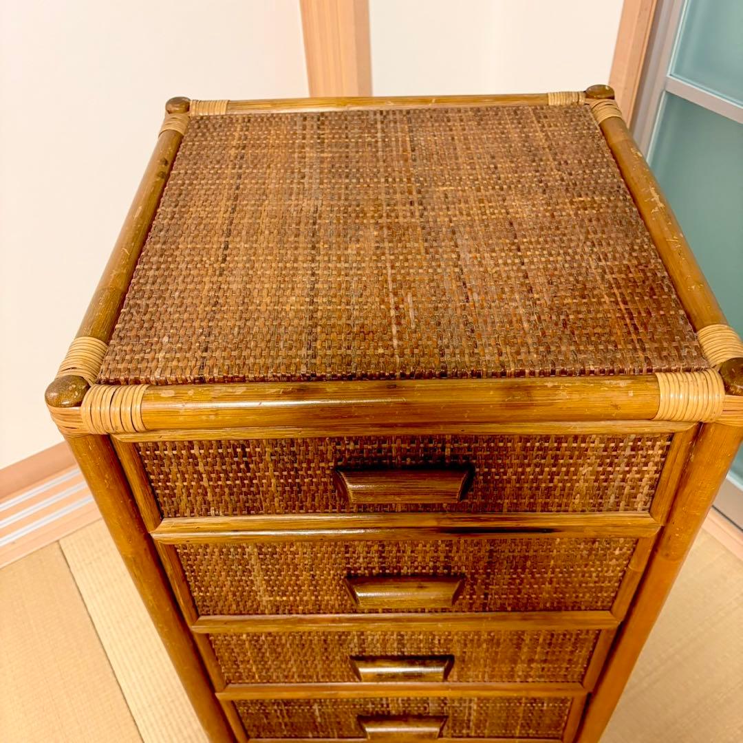 【美品】ラタンチェスト ４段 藤家具 高品質 ラタン チェスト