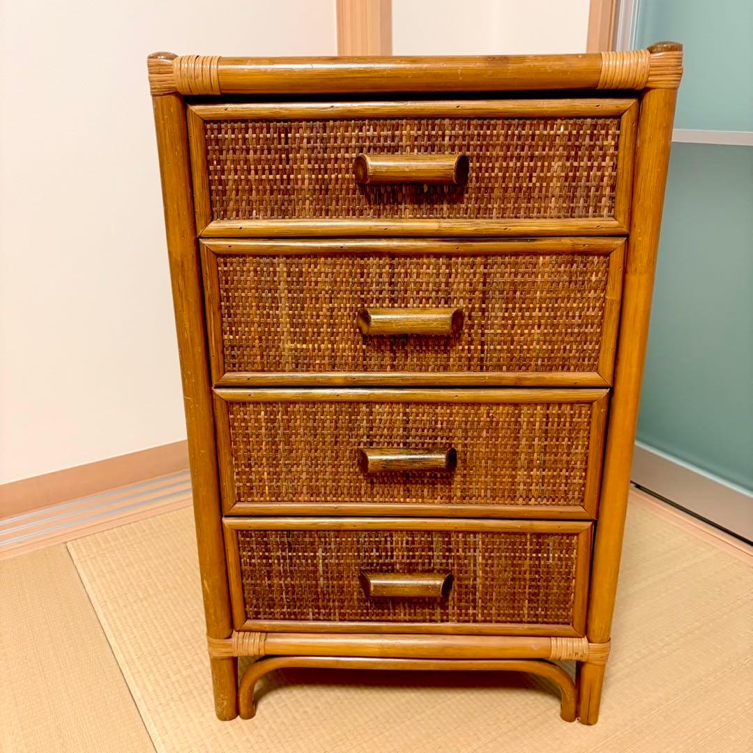 【美品】ラタンチェスト ４段 藤家具 高品質 ラタン チェスト